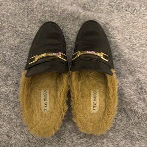 Steve Madden Black Loafers with Gold Buckle